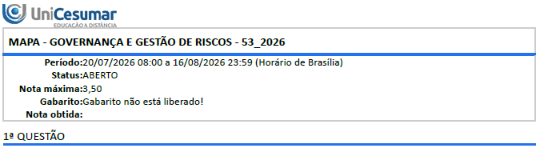 A atividade proposta corresponde ao MAPA (Material de Avaliação Prática da Aprendizagem). Já parou para pensar que as organizações atuam em ambientes cada vez mais complexos, sujeitos a riscos financeiros, operacionais, legais e reputacionais? Nesse contexto, as práticas de governança corporativa, compliance e gestão de riscos tornam-se importantes ferramentas para garantir transparência, responsabilidade e sustentabilidade organizacional. image